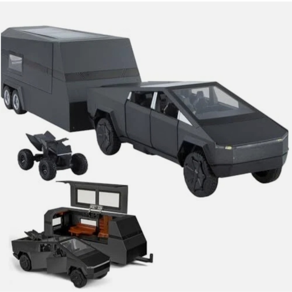 1/32 Diecast Pickup Trailer RV Model Toy Truck with Beach Motorcycle, Alloy